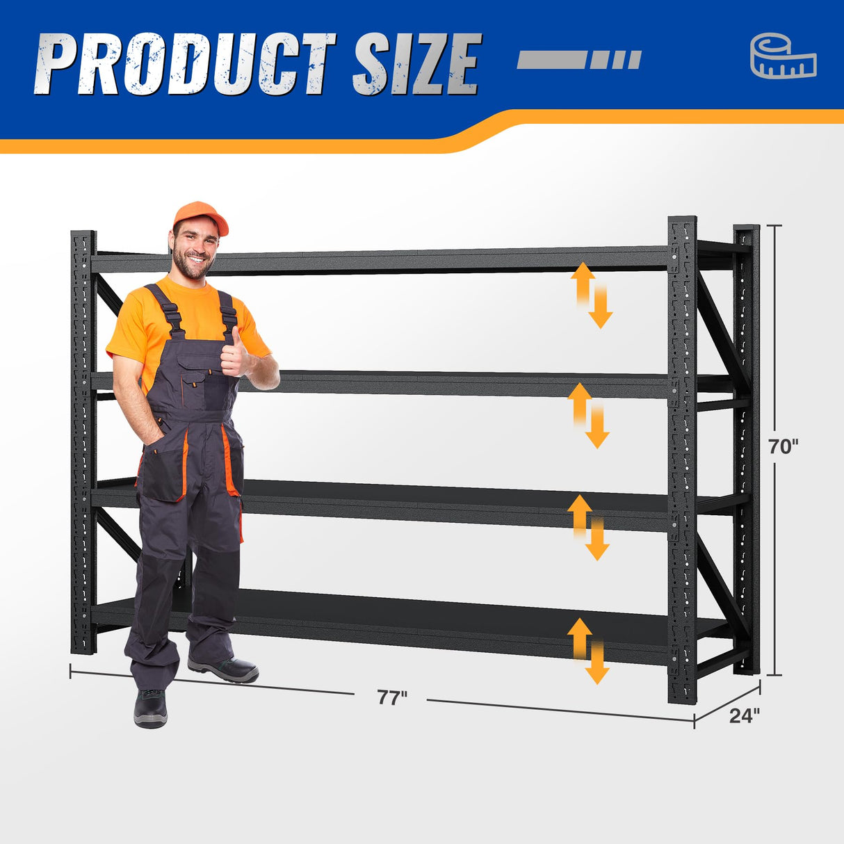 BYNSOE 77" W Storage Shelves 9000lbs Garage Metal Shelving Heavy Duty Garage Shelves Adjustable Storage Shelves for Industrial, Factory,(77" W X 24" D X 70" H) BYNSOE