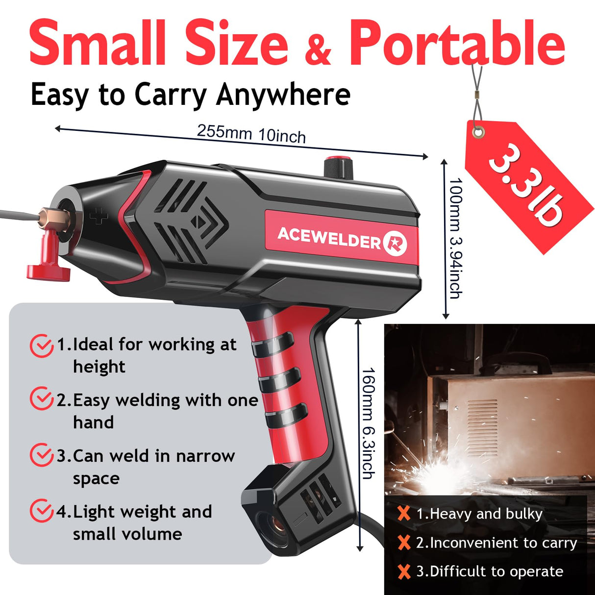 ACEWELDER Handheld Welder 110V, Welding Machine 120A Portable Stick Welder, Hand Held Welder Machine IGBT Inverter Digital Display with Welding Tool Set and Toolbox Acewelder