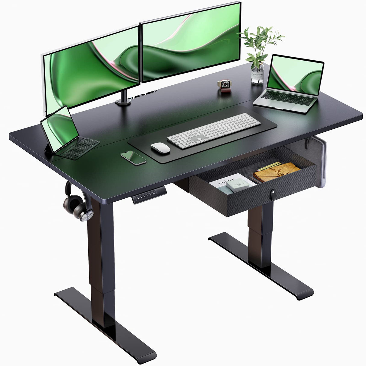 Marsail Electric Adjustable Standing Desk, 48x24 Inch, Sit-Stand Home Office Desk with Drawer, Black Marsail