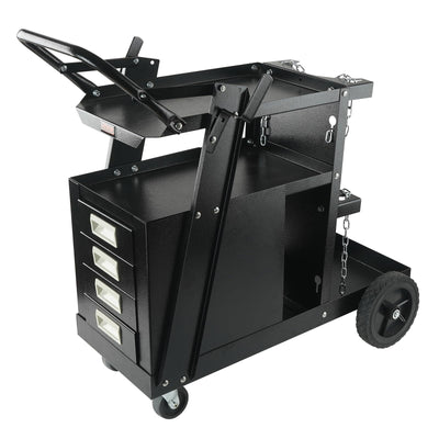 VEVOR Welding Cart, 2-Tier 4 Drawers Welder Cart with 265LBS Static Weight Capacity, 360° Swivel Wheels, Tank Storage Safety Chains, Heavy Duty Rolling MIG Welder Cart for Mig Welder and Plasma Cutter