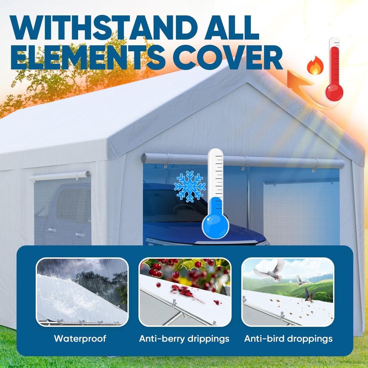 Quictent 10x20 ft Heavy Duty Carport Canopy Galvanized Car Tent Outdoor Garage Boat Shelter with Reinforced Structure with Roll-up Ventilated Windows Sidewall - White Quictent