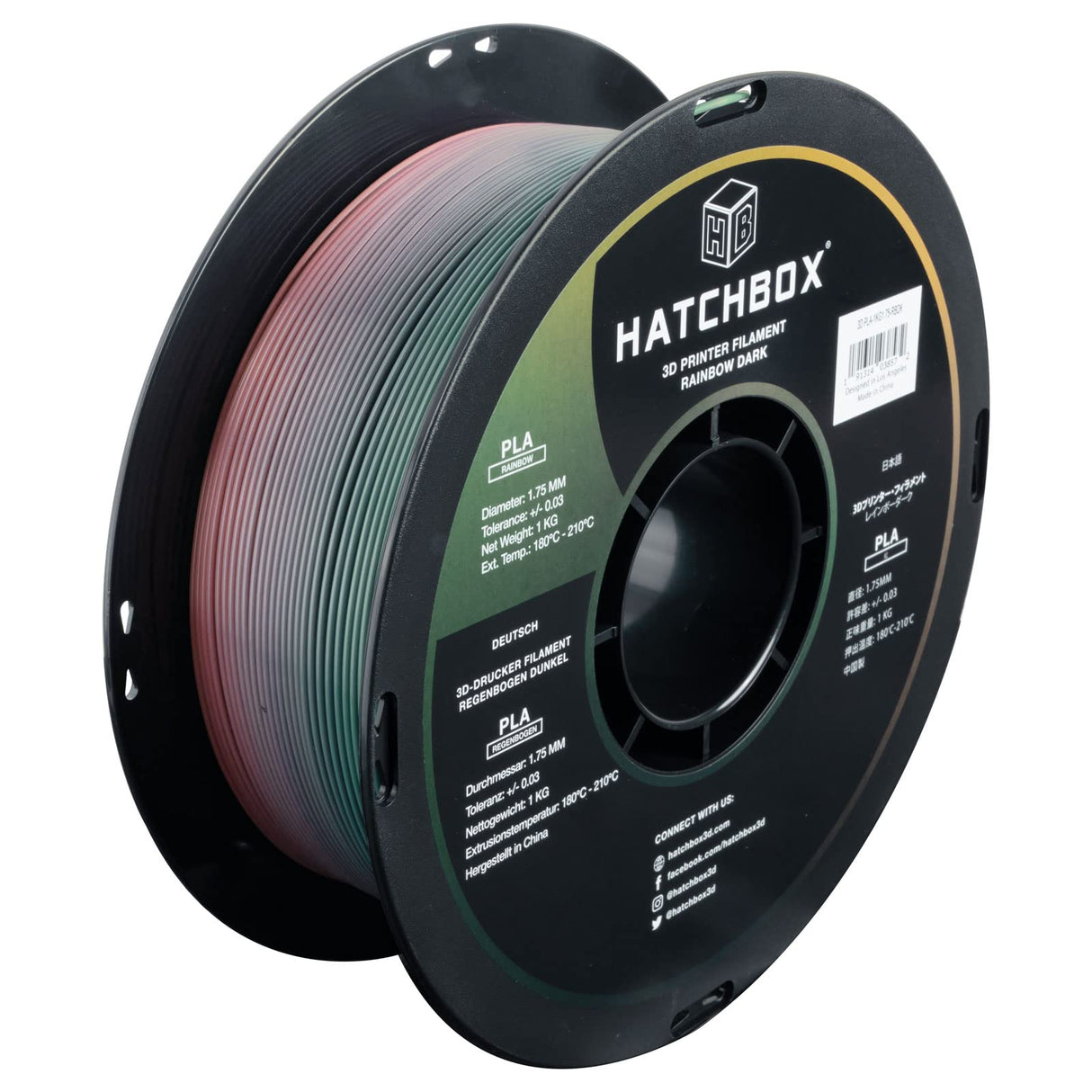 HATCHBOX 1.75mm Multicolored Dark Rainbow PLA 3D Printer Filament, Dimensional Accuracy +/- 0.03 mm, 1 kg Spool, 3D Printing Filament HATCHBOX