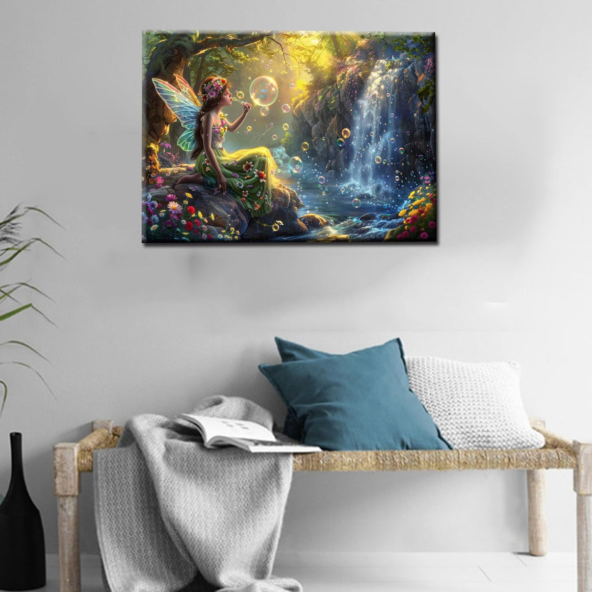 Tucocoo Green Forest Waterfall Fairy Paint by Number Kits 16 x 20 inch Canvas antasy Sunshine Forest Art DIY Oil Painting for Students Adults Beginner with Brushes and Acrylic Pigment (Without Frame) Tucocoo
