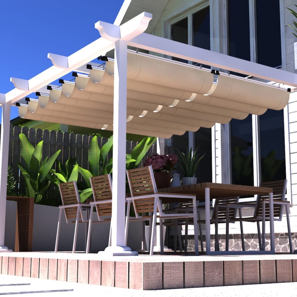FLORALEAF 7'×16' Pergola Shade Cover Retractable Pergola Replacement Canopy Slide Shade Sail with Cable Hardware for Outdoor Patio Porch Garage Deck Backyard Awning FLORALEAF