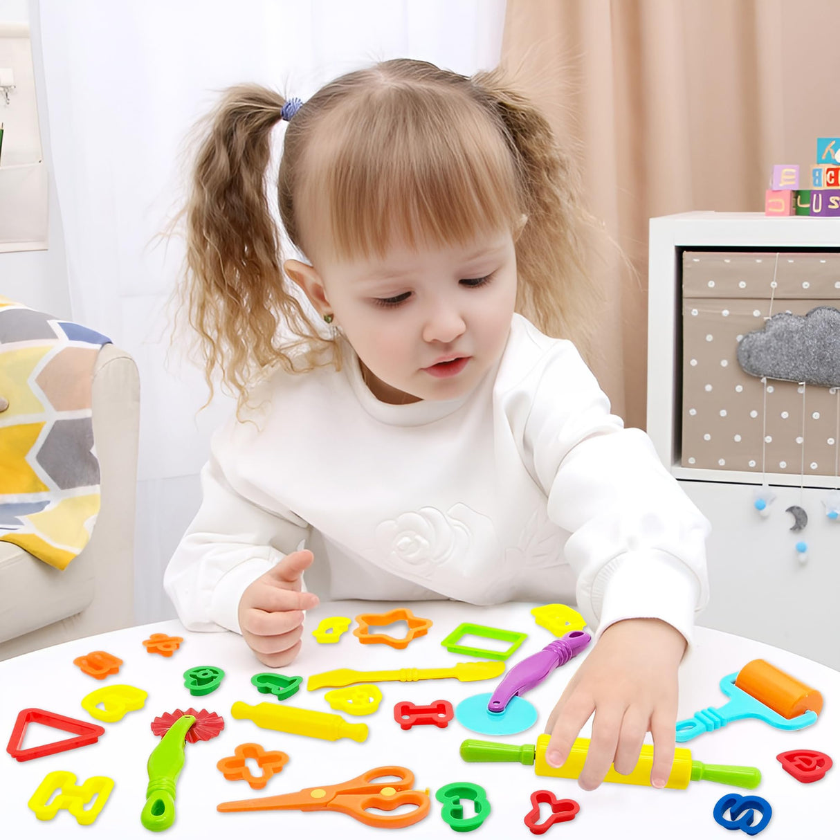 Playdough Tools 55 PCS Play Dough Tools Set for Kids, Play Dough Accessories Plastic Playdough Alphabet Numbers Shapes Cutters,Playdough Rollers,Dough Scissors iShyan