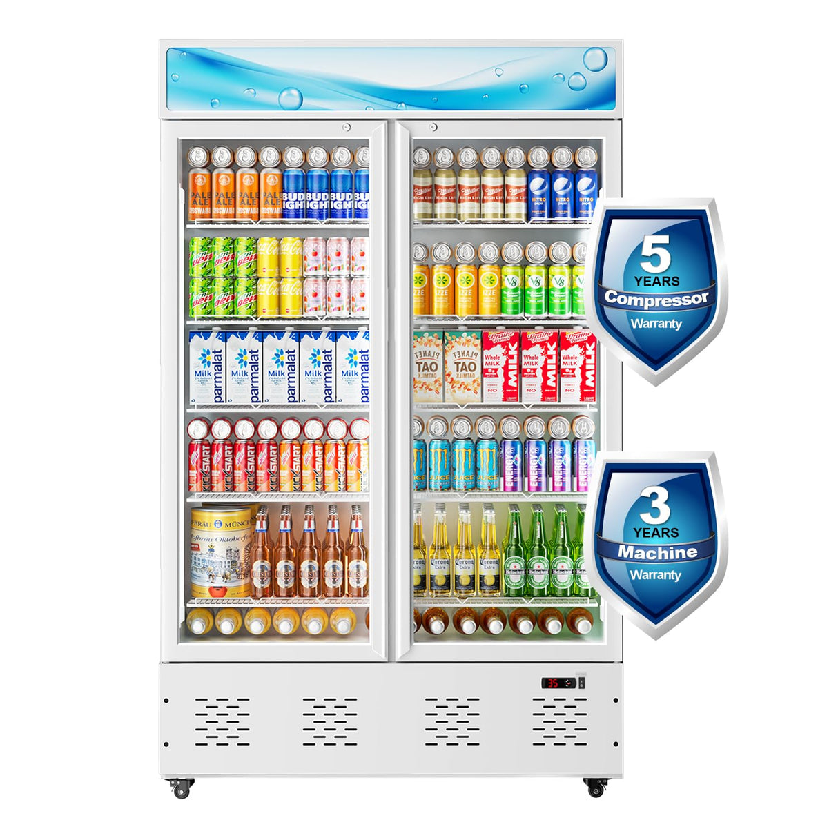40 Cu.ft Commercial Beverage Refrigerators Glass Door Refrigerator Commercial with LED Light and 10 Shelves, Display Refrigerator for Restaurant Store Cafe Bar, ETL/NSF Approved, White ECEVT