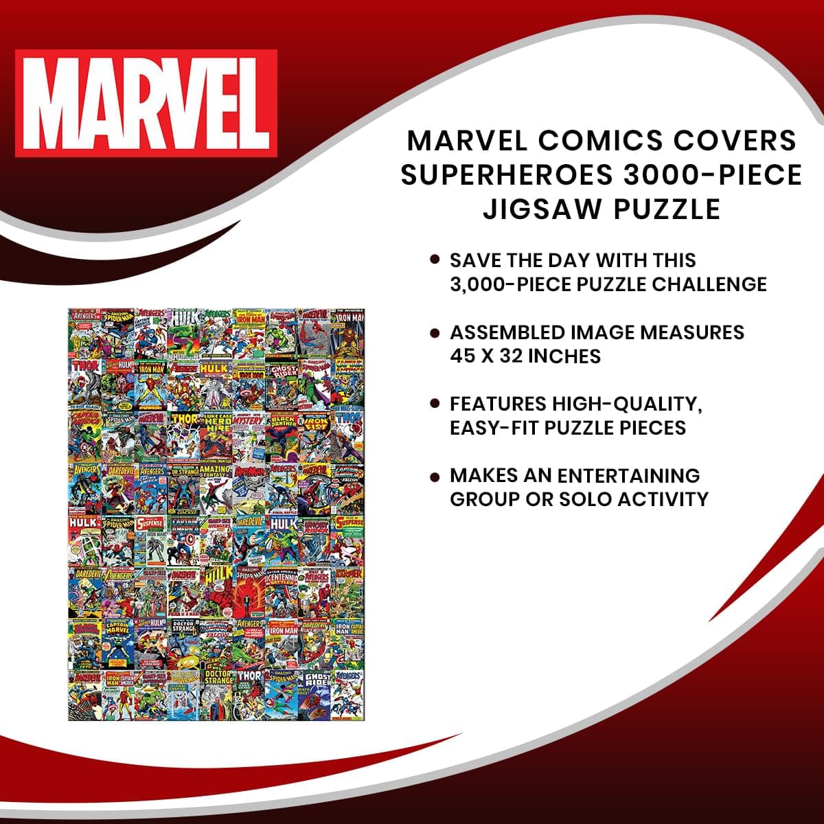 Marvel Comics Covers Superheroes 3000-Piece Jigsaw Puzzle for Kids and Adults | Brain Teaser, Educational Developmental Toys & Games, Building Kit Activities to Encourage Creative Play | 45 x 32 Inch Marvel