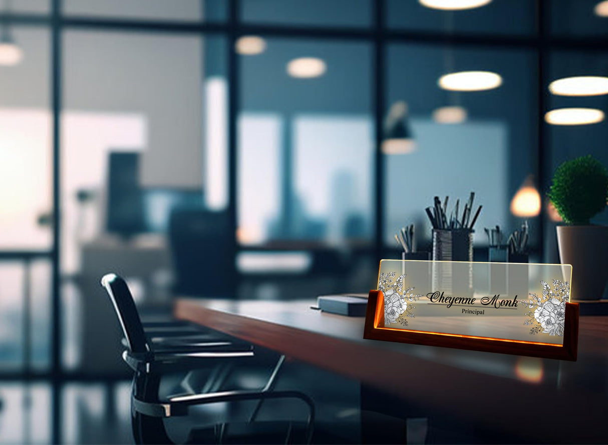 Personalized Light Up Desk Name Plate | New Job Promotion Gifts for Boss, Coworker, Friend | Office Table Decor from Wood for Men, Women | Custom HEGANITS