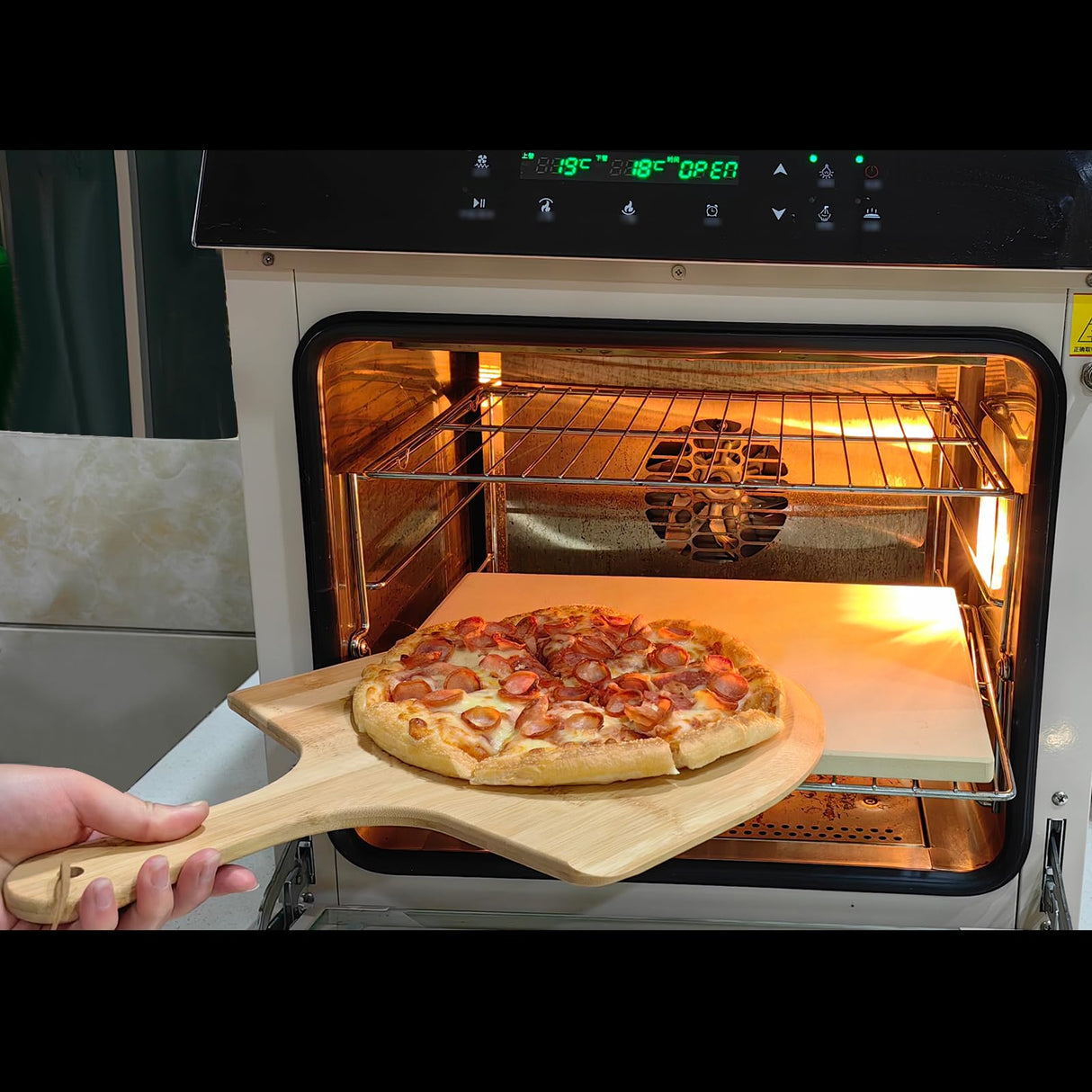 Rectangular Pizza Stone 4 Sets,12"x15"x0.59"(OAK) Pizza Stone for Oven and Grill with Bamboo Pizza Peel, Pizza Cutter and 10pcs Cooking Paper,Grill Stone Baking Stone for Bread,BBQ,Grill DAILJMON
