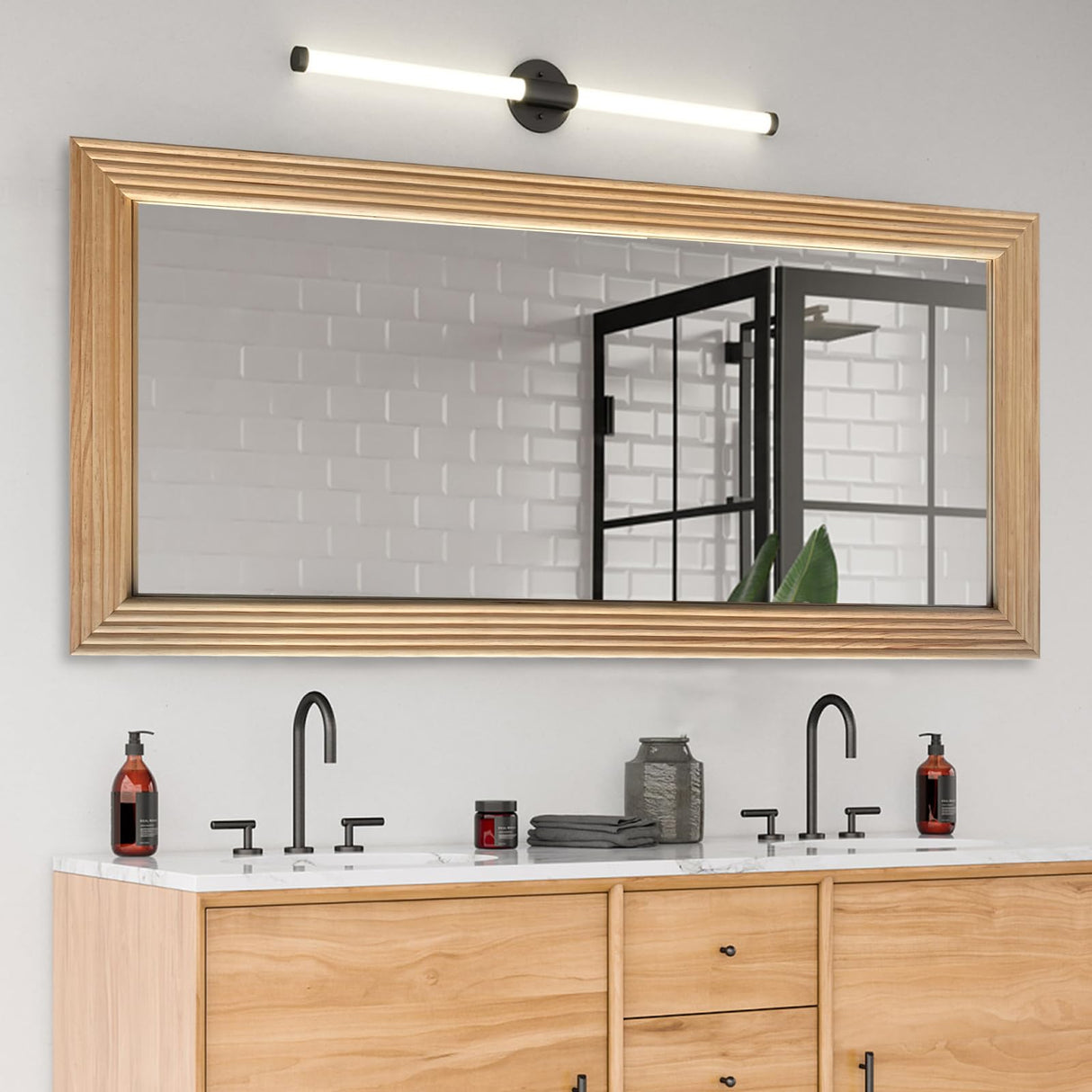 DAOYIJIAJU Large Wooden Framed Wall Mirror, Rustic Natural Wood Hanging Mirror, Farmhouse Wall Mirror for Bathroom Vanity Bedroom Living Room, Vertical or Horizontal Hanging, 47" x 22" DAOYIJIAJU