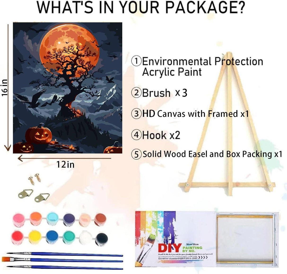 Halloween Paint by Numbers for Adults with Framed Canvas-with Wooden Easel,Paint by Numbers Kits Framed Canvas,DIY Acrylic Oil Painting Kits with Brushes Nice Gift Box for Home Wall Decor(12x16 Inch) MIRCVSH