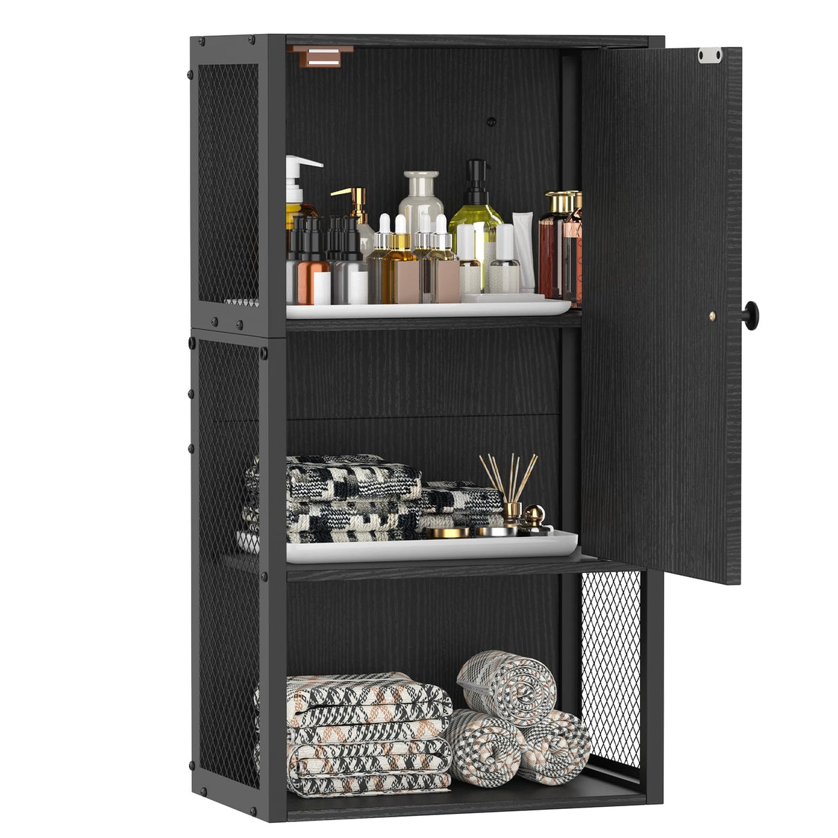 NOVIMANGO Small Bathroom Wall Cabinet, Bathroom Storage Cabinet Wall Mounted, Black Modern Medicine Cabinet, 3-Tier Wall Mounted Storage Cabinet Over The Toilet for Small Spaces, Living Room NOVIMANGO