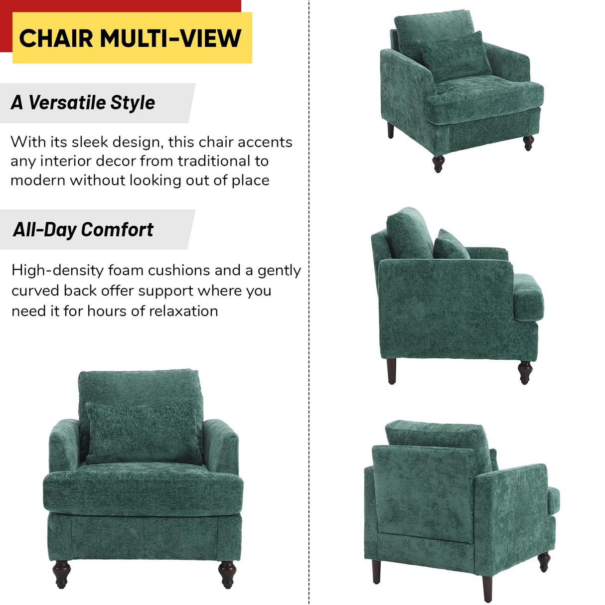 JOYBASE 2 Pieces Living Room Furniture Sets, Loveseat Couch and Accent Chair, Mid-Century Modern Sofa Set for Living Room, Apartment, Office, Bedroom (Emerald, Chenille) JOYBASE