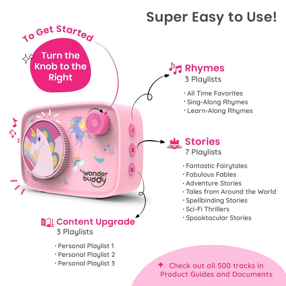 WonderBuddy Kids Story Box Audio Player, 500+ Preloaded Stories & Rhymes with Storybook DIY Art Kit, Voice Recorder, Content Upgrade, Bluetooth, Birthday Gift for Girls 3+ Years- Unicorn WonderBuddy