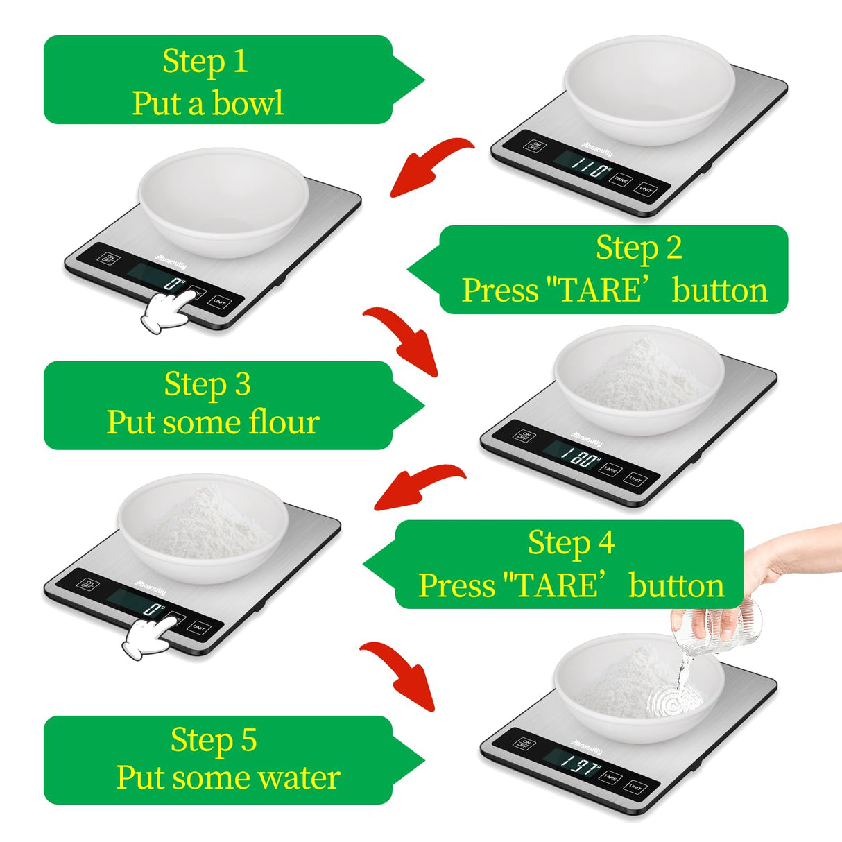 AHOSOUTLY Food Scale, 22lb/10kg Digital Kitchen Scale Weight Grams and Ounces with 0.1oz/1g Precision, 6 Units and Tare Key Design, LCD Display & Stainless Steel Panel for Baking, Cooking, Postage AHOSOUTLY