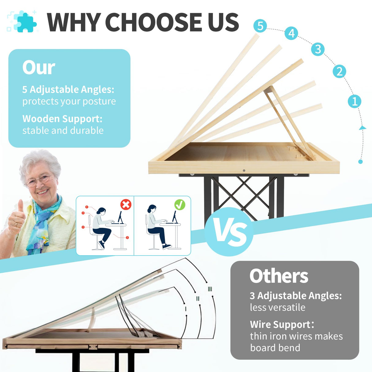 1500 Piece Jigsaw Puzzle Table with Legs for Adults, 5-Tilting-Angle & Height Adjustable Table with Draws, Wooden Puzzle Board with Extended Support Bar & 4 Wheels Easyego