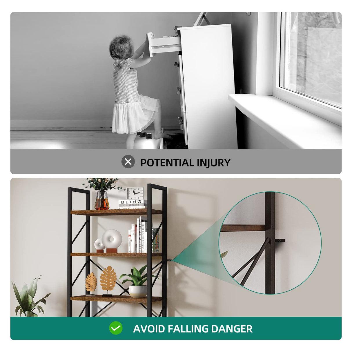 YITAHOME 5-Tier Rustic Brown Bookshelf - Stylish Modern Bookcase & Storage Rack for Home and Office YITAHOME