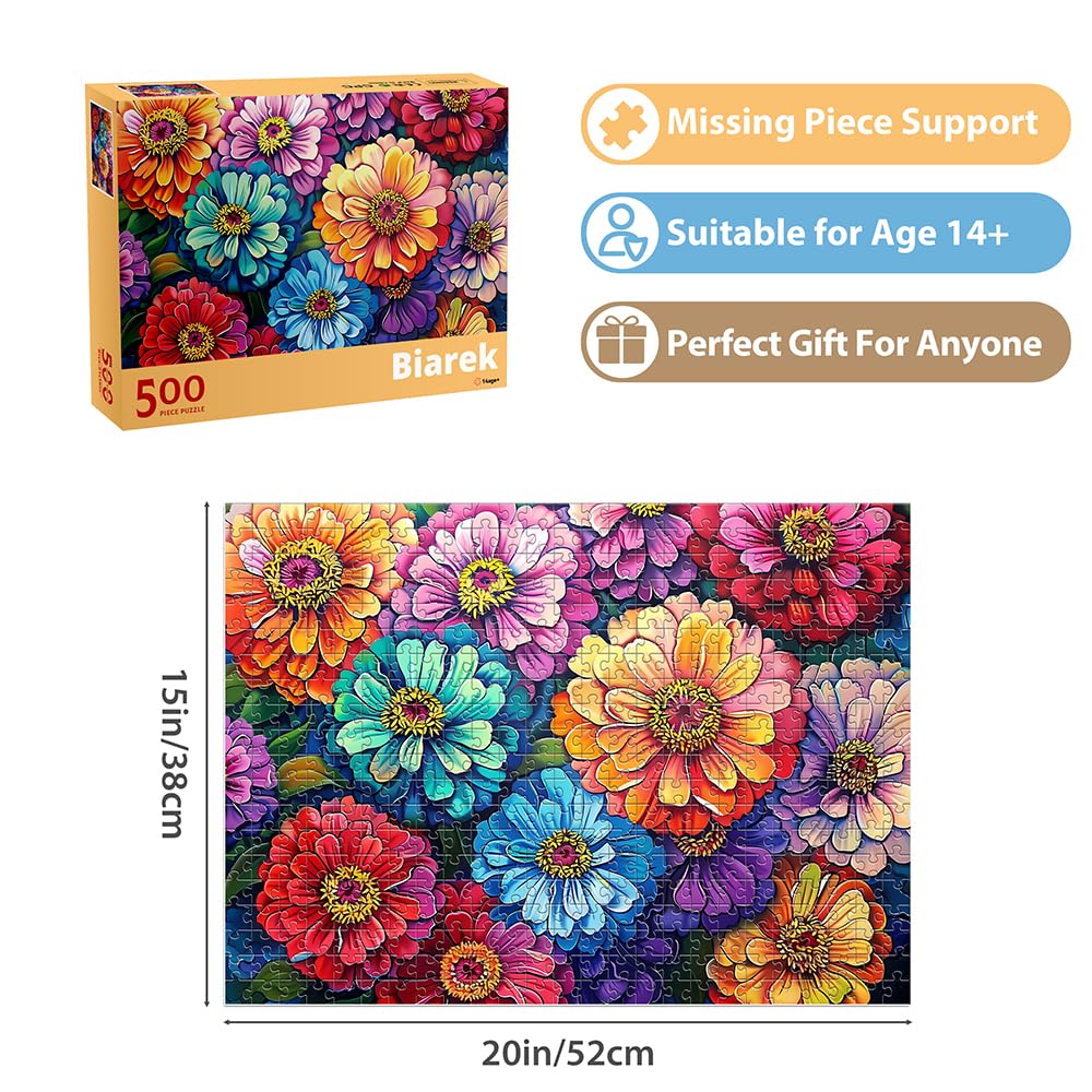 500 Piece Puzzle for Adults Puzzle Flowers, Recycled Cardboar Jigsaw Puzzles 500 Pieces Children Elderly, Family Activity Game Great Gift for Mom Dad Friend Difficult Puzzles Size 20.5 x 15 inches Biarek