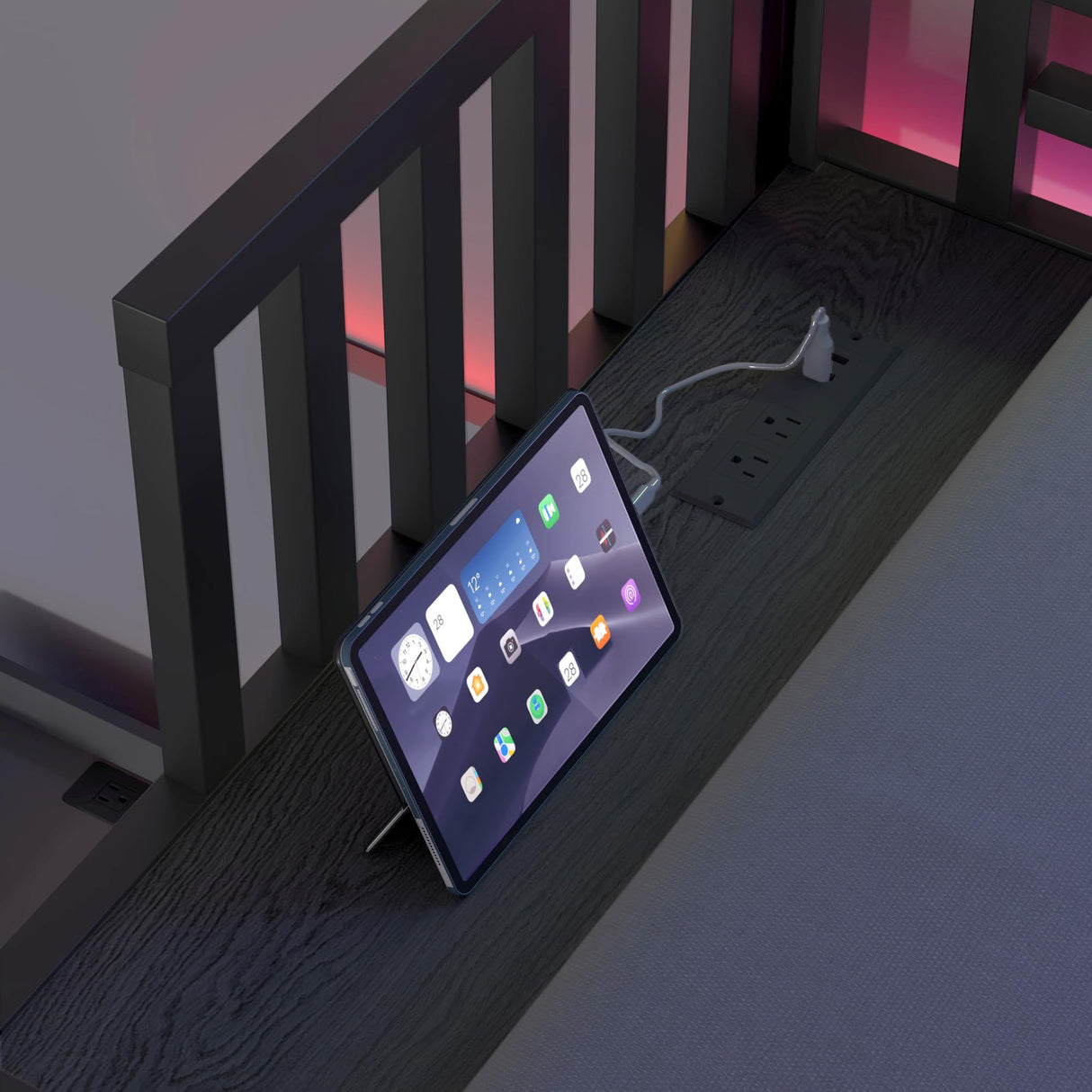 Duxelifin Triple Bunk Bed with LED Lights,Metal Bunk Beds Convertible to 3 Beds with Charging Station,Heavy Duty Bunk Bed Frame with Guardrails and Ladder, for Kids Teens(Black) Duxelifin