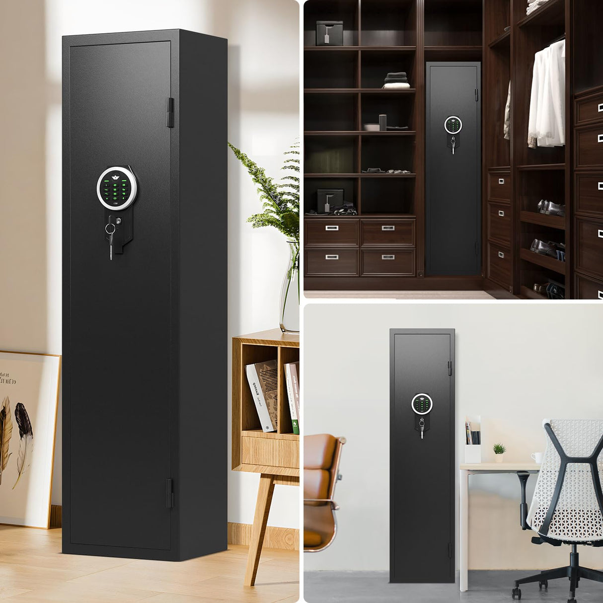 RIFLEWELL 5-6 Rifle Gun Safe, Digital Large Long Gun Safe for Home Rifle and Shotguns, Quick Access Gun Cabinets with LED Light, Rifle Safe with Adjustable Gun Rack and Removable Shelf Riflewell