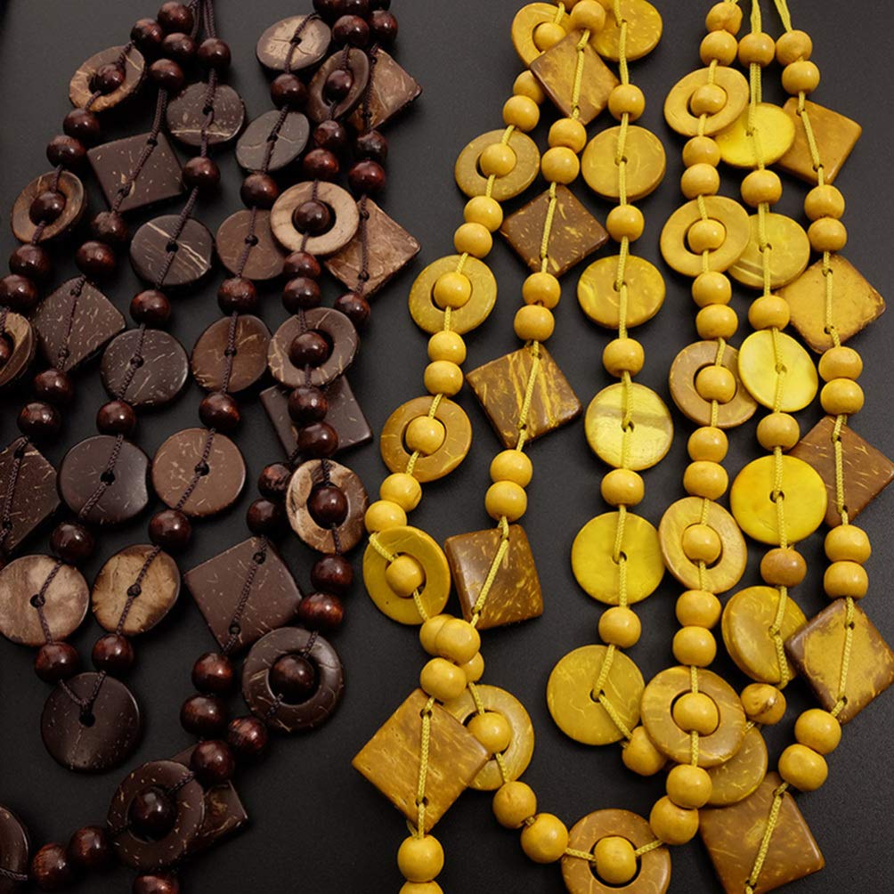 Happyyami 3- Layered Statement Necklace Womens Bohemia Choker Necklaces Multicolor Fashion Wood Bead Necklace Happyyami