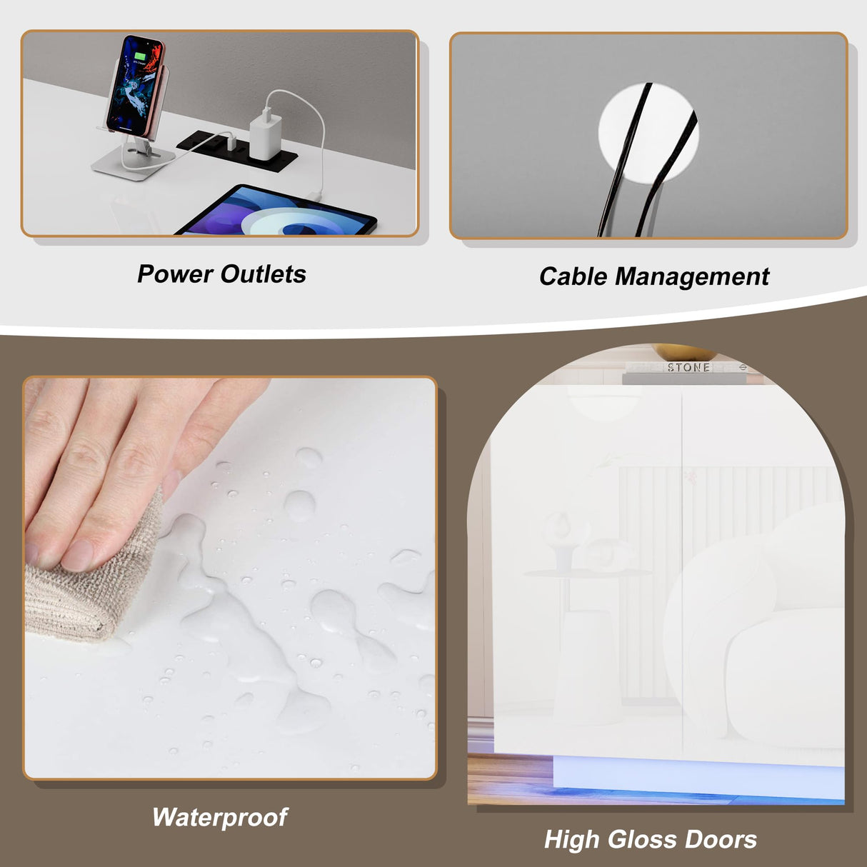 Anbuy White Buffet Cabinet with Lights 57.87'' Sideboard with Storage Coffee Bar with Charging Station Kitchen LED Buffet Cabinet with Doors for Bedroom, Living Room (White) Anbuy