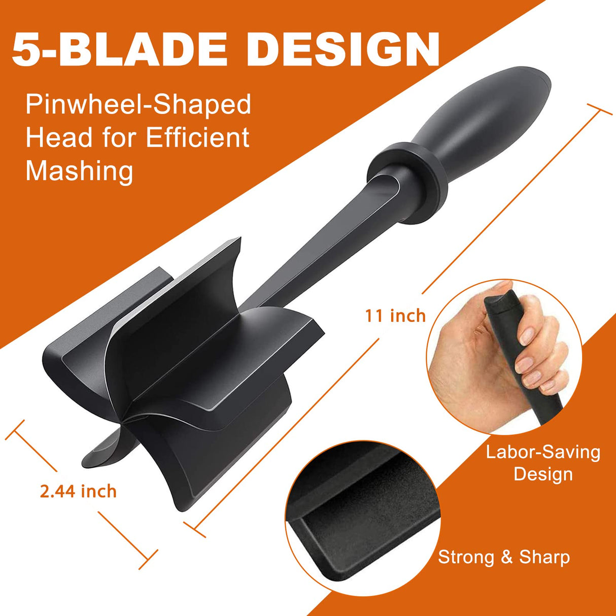 Meat Chopper, Heat Resistant Meat Masher for Ground Beef, Hamburger Meat, 5 Curve Blade Hamburger Chopper, Ground Meat Smasher Ground Beef Chopper, Mix and Chop Kitchen Tool & Meat Browning Utensil GUMBALL