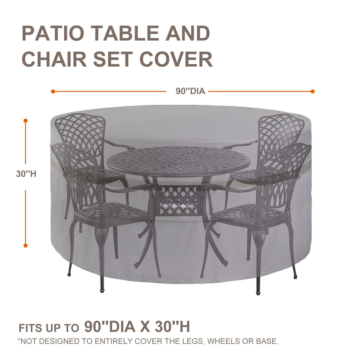 Grey Outdoor Round Table and 7-9 Chairs Cover Large 90'' Dia Waterproof Windproof UV-Resistant Patio Lawn Furniture Dining Table Set Covers 30inches High PATIOASIS
