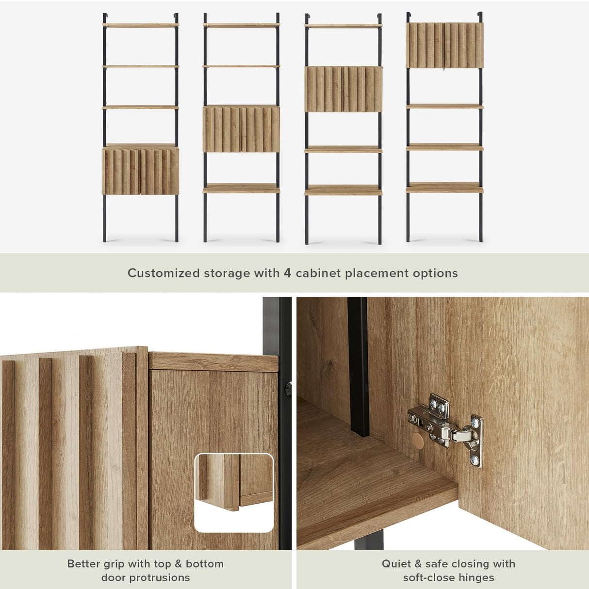 mopio Norwin Ladder Book Shelf, Wall-Mount Storage Rack, Wall Bookshelf, Farmhouse Industrial Bookcase, Narrow Slim Organizer, Steel Frame Display Shelves, Living Room, Bedroom (3-Tier Cabinet Double) mopio