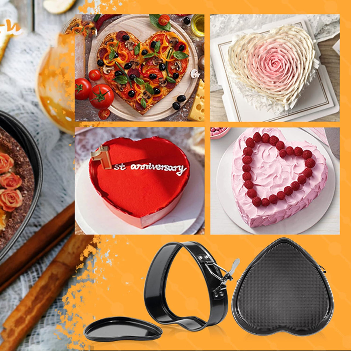 GZMAISULEE Springform Cake Pan Set of 3 (7, 8, 9 Inch) Heart Round Square Leakproof Nonstick Cheesecake Pans with Removable Bottom Carbon Steel Bakeware GZMAISULEE