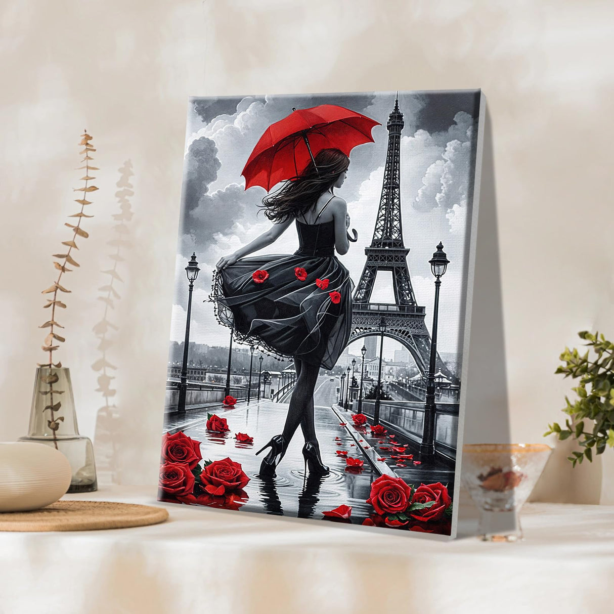 JOOZ Paint by Numbers Kit for Adults Eiffel Tower Paint by Numbers Kit with Frame DIY Girl Paint by Number with Easel Flowers Paint by Number Kits on Canvas for Gift Home Wall Decor 7.87x11.81 Inch JOOZ
