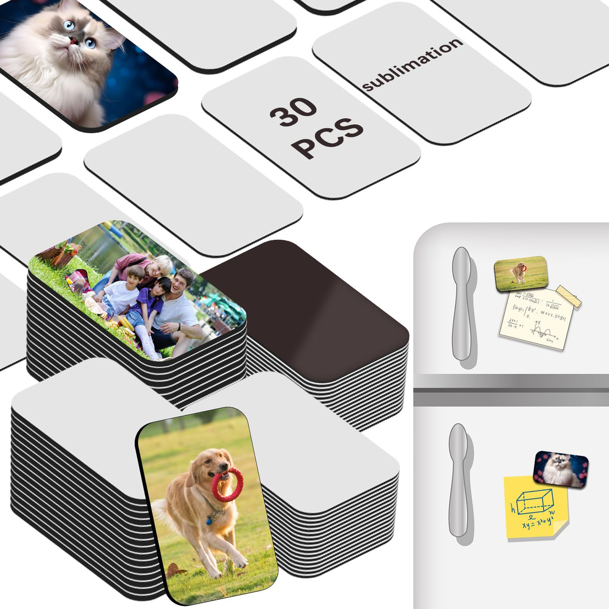 60 PCS Sublimation Magnets Blanks Rectangle Products 30 Pcs Sublimation Blank 30 Pcs DIY Metal Magnetic Kitchen Sublimation Magnet Blanks Bulk 2.76 inch AiDiYGECO