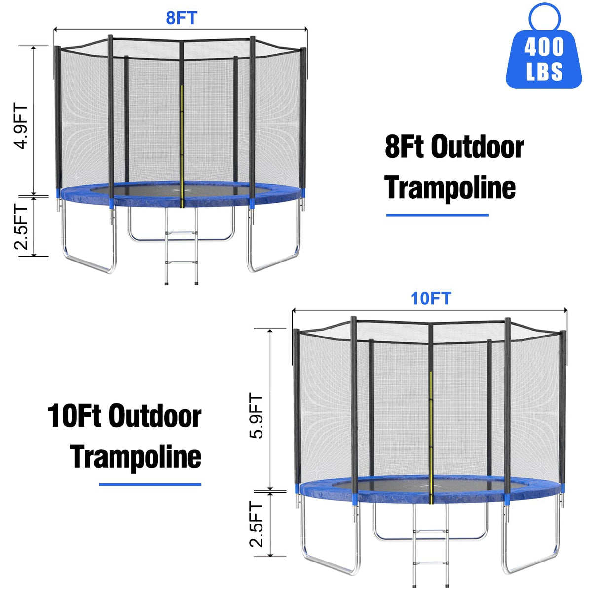AOTOB 8 FT Trampoline Safety Enclosure Net Combo Bounce Jump for Kids Outdoor with Spring Pad Jump Mat & Ladder AOTOB