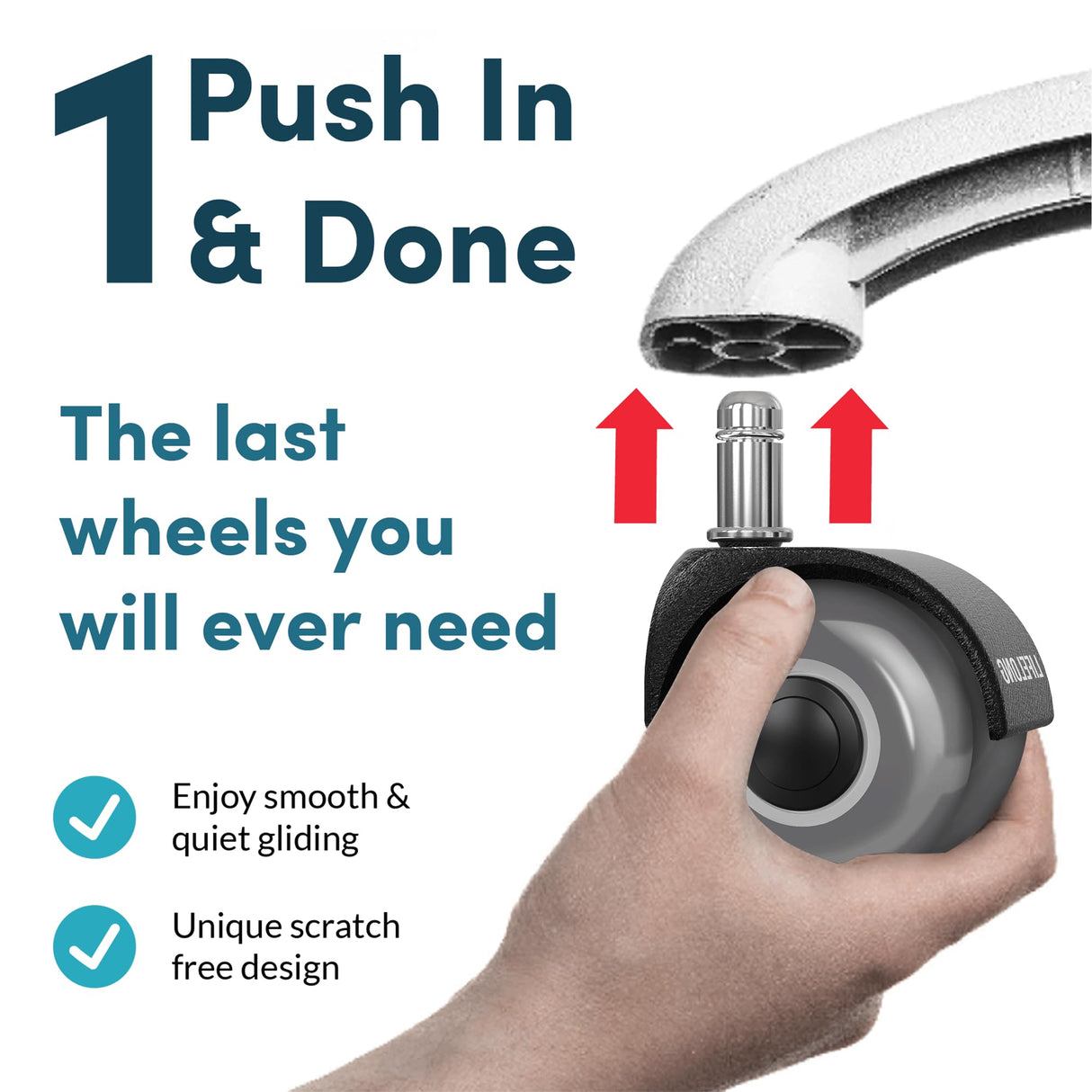 Lifelong Office Chair Wheels Replacement Rubber Desk Chair Casters for Hardwood Floors and Carpet, Set of 5, Heavy Duty Casters for Chairs to Replace Office Chair Mats - Fits 98% Lifelong