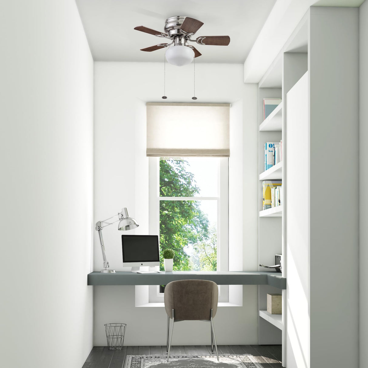 Prominence Home Hero, 28 Inch Traditional Flush Mount Indoor LED Ceiling Fan with Light, Pull Chain, Dual Finish Blades, Reversible Motor - 51656-01 (Brushed Nickel) Prominence Home