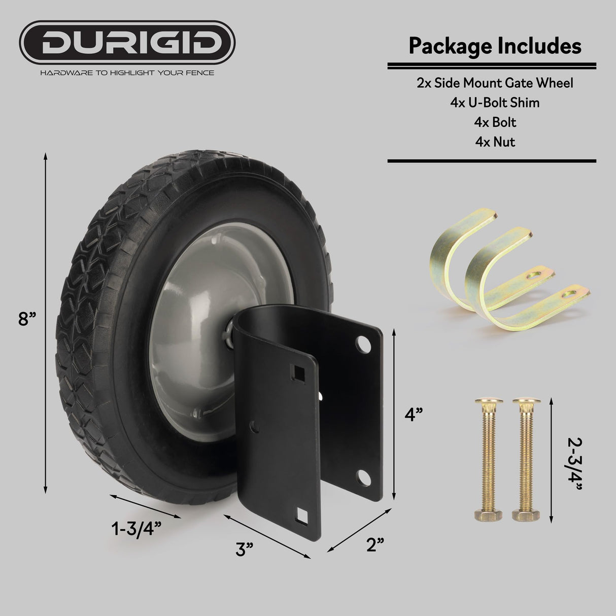 DURIGID 8 Inch Heavy Duty Gate Wheels - Prevent Gate Sagging, Black 2 Pack DURIGID
