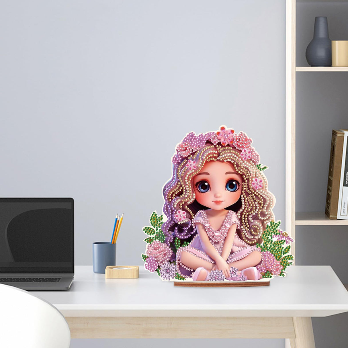 Pretty Princess Girl Pattern Table Top Diamond Painting Ornament Kits, DIY Special Shape Beads 5D Diamond Art Christmas Home Office Desktop Decorations Ornaments antor