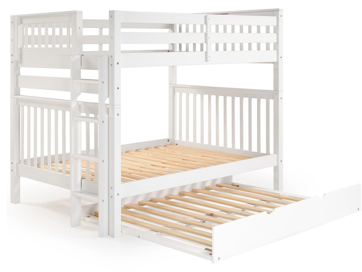 Bedz King BK981EL-Full-Trundle Bunk Bed, Full over Full, White Bedz King