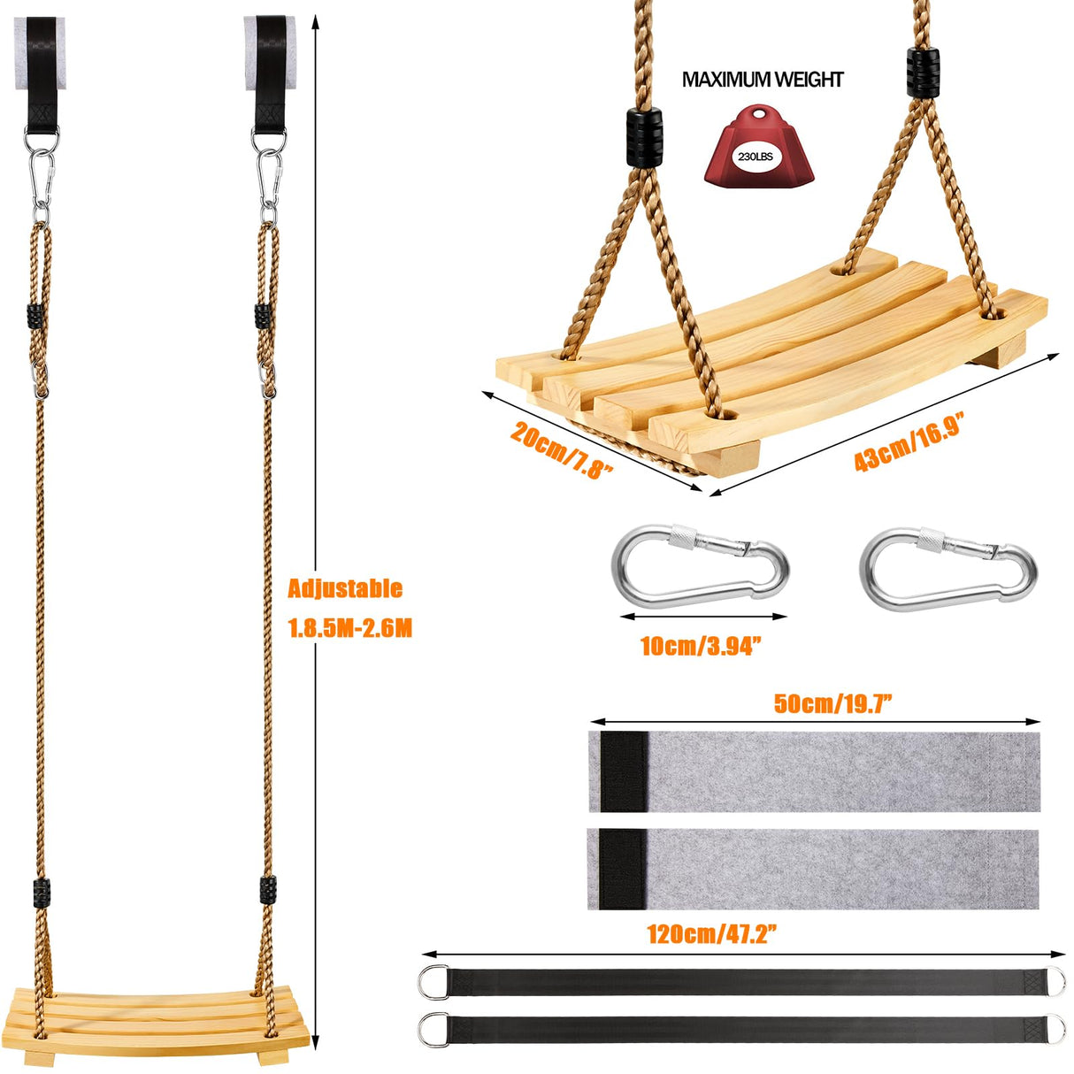 SimpleArt Wood Tree Swing Seat- Adjustable Rope Wooden Swing Set Indoor Outdoor for for Children Kids SimpleArt