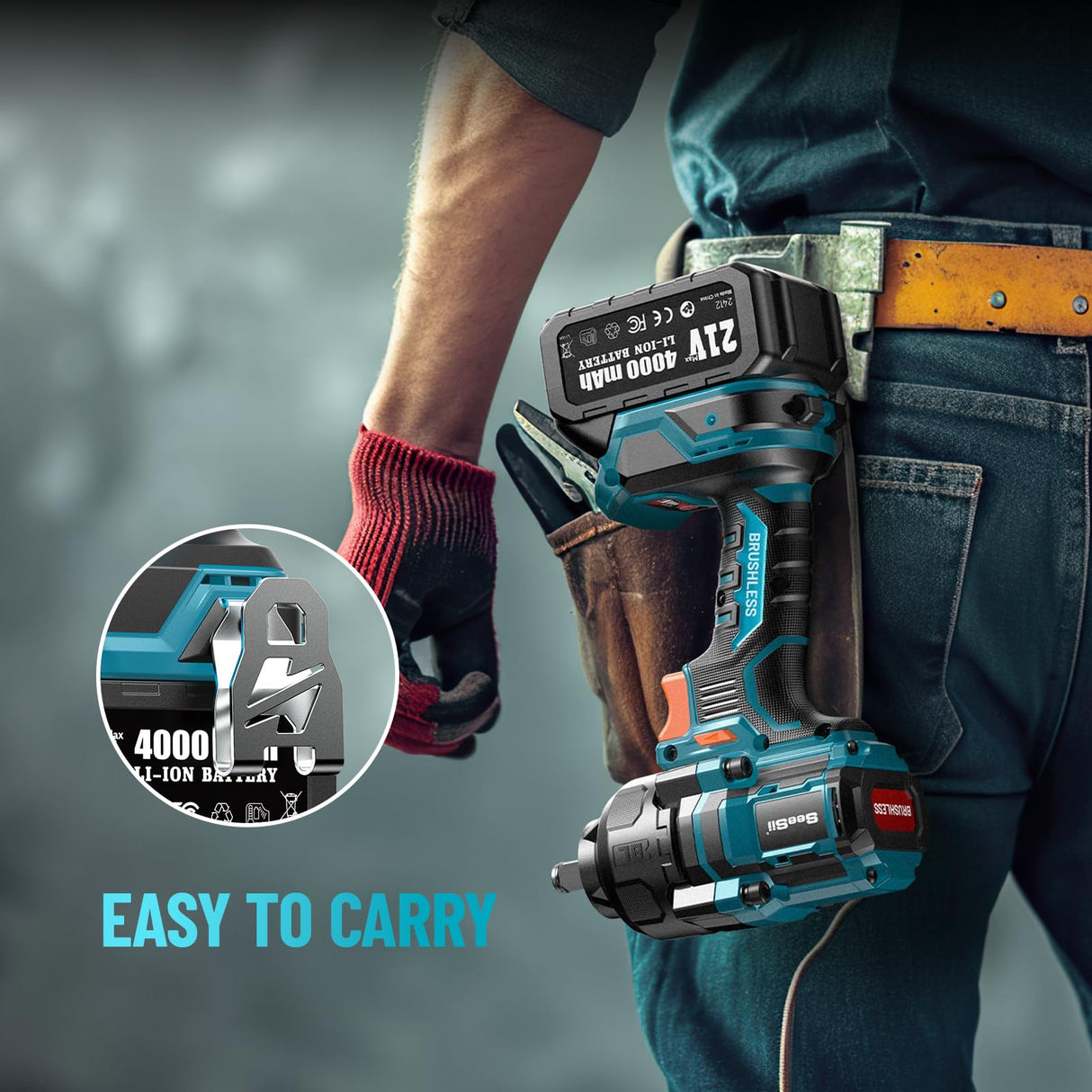 SEESII Impact Wrench 900 FT-LBS(1200N.m) 2900IPM 1/2 Impact Gun High Torque Electric Cordless Impact Wrench with 21V 2x4.0Ah Battery 5 Sockets and Case for Home Car Truck Tire Lug Nut Removal Tool Set Seesii