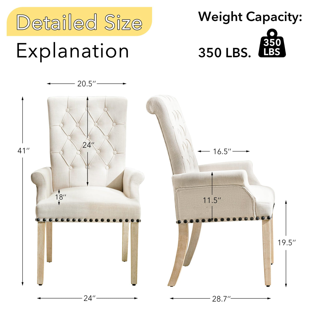 adochr Upholstered Fabric Accent Dining Chair, Elegant Tufted Club Dining Room Kitchen Room Arm Dining Chair, Beige adochr