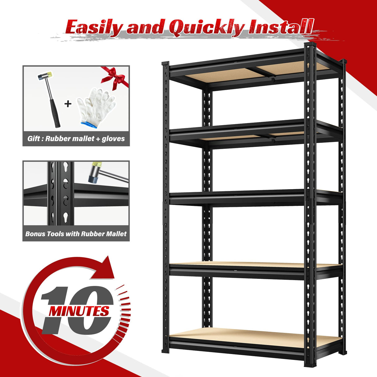 REIBII Set of 2 Storage Shelves 5 Tier Garage Shelving Heavy Duty Adjustable Garage Shelves Load 2000LBS Metal Shelving Units for Storage Warehouse Pantry Closet, 27.6" W x 11.8" D x 60" H REIBII