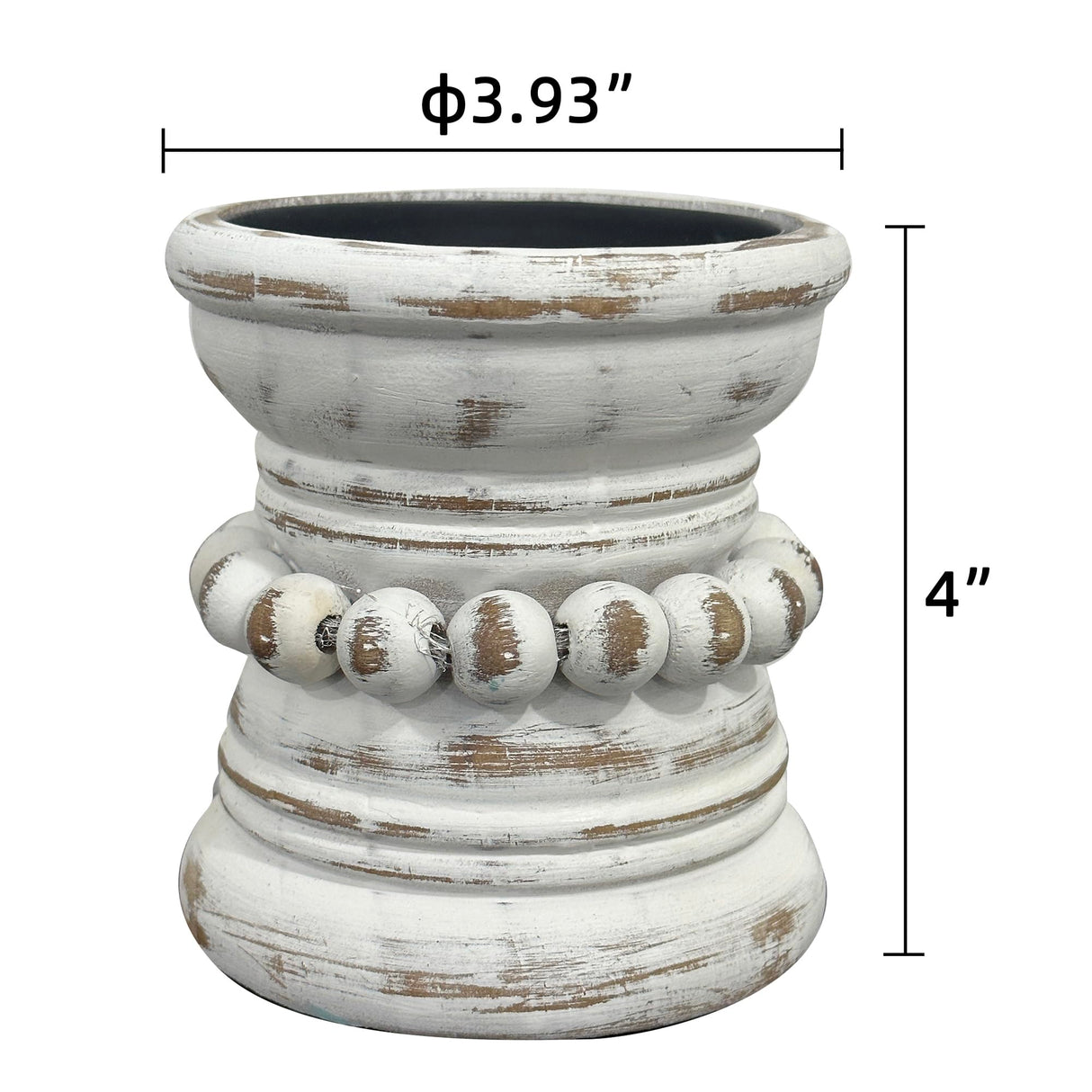 dwellington Farmhouse Rustic Wood Pillar Candle Holder, Decorative Beaded Candlestick Holder Stand for Home Décor, Gifts, Wedding (White Wash) dwellington