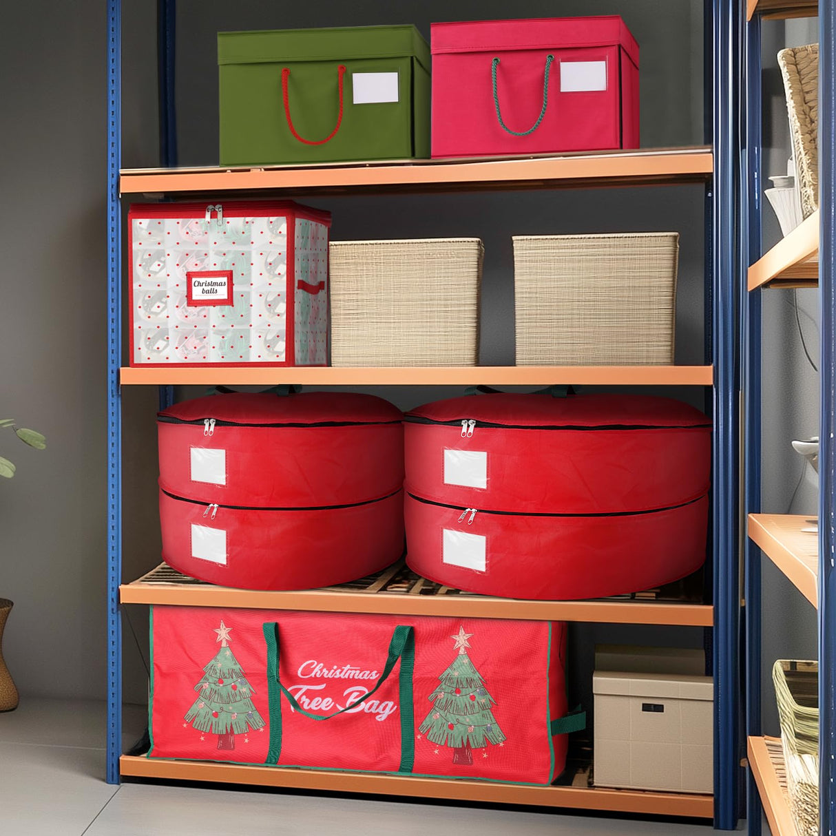 BlessedSeason Wreath Storage Container,Christmas Wreath Storage Bags for 2 Wreath with Dual Zipper and Handles, Dust, Pest Protection,Holiday Wreaths Storage Holder 24” (RED) BlessedSeason