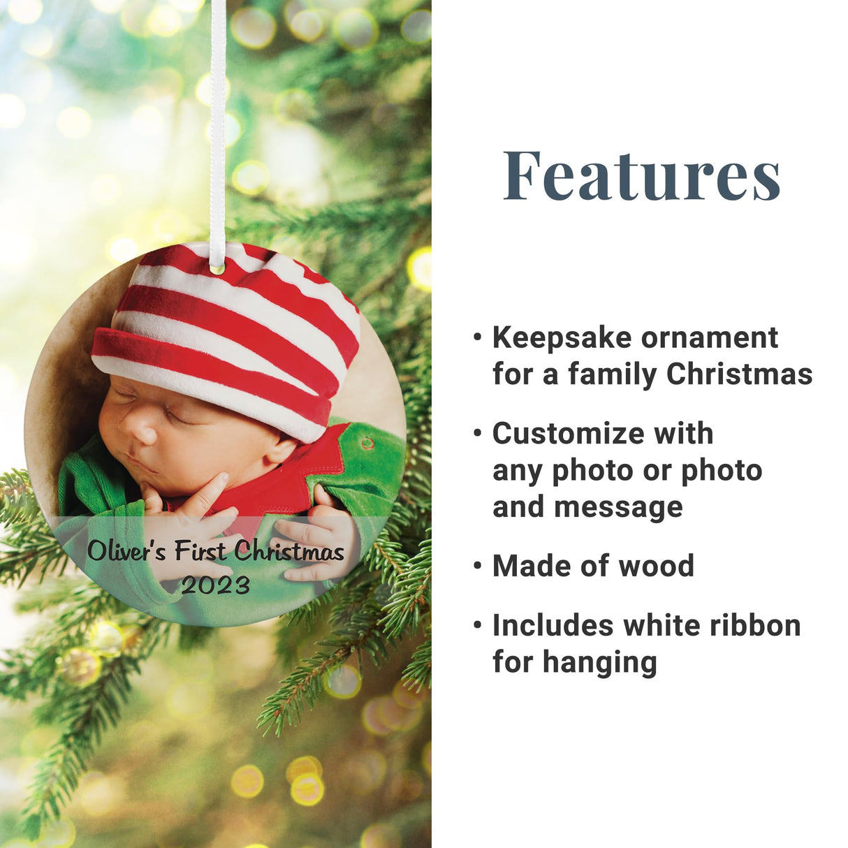 Let's Make Memories Personalized Photo Ornament - Customize with Photo - Round Keepsake Ornament for 2023 Let's Make Memories