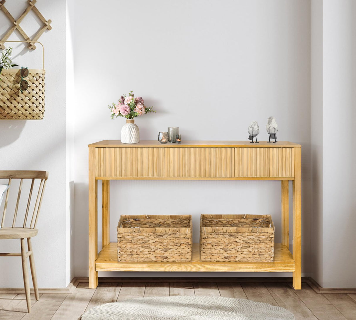 Long Console Table with Storage, Fluted Entryway Table, Slim Sofa Table Behind Couch Entry Table, Narrow Wood Hallway Table, Modern Living Room Couch Table, Black Foyer Entrance Table ZYBT