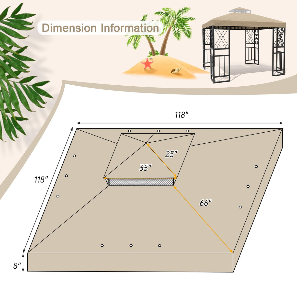 SGmory 10x10 FT Grill Gazebo Canopy Replacement Top, Pavilion Sunshade Polyester Gazebo Cover with Air Vent, Grill Canopy for Yard Patio Garden & Outdoor BBQ (Khaki) SGmory
