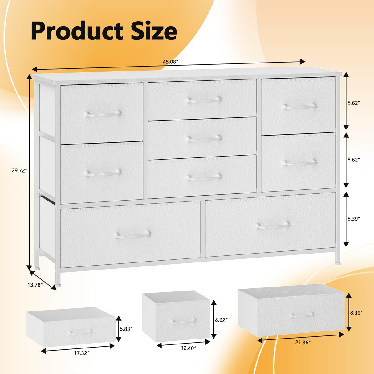 Furnulem White Dresser with 9 Large Drawers for 55'' Long TV Stand Entertainment Center, Wide Wood Shelf Storage for Bedroom,Living Room,Closet,Entryway,Sturdy Metal Frame Furnulem