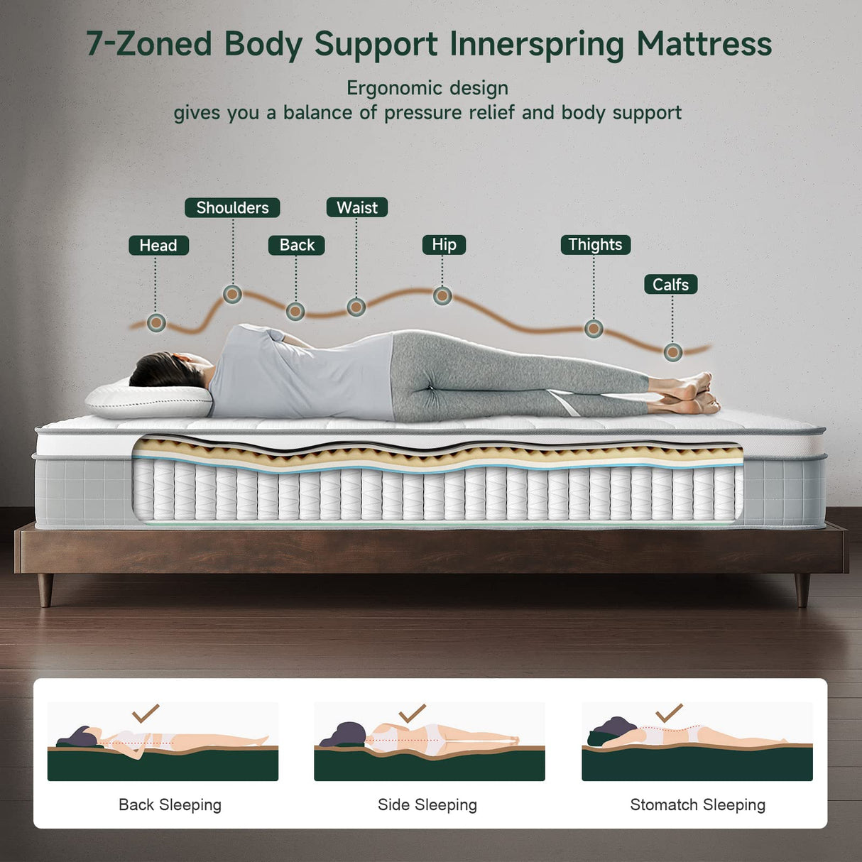Vesgantti Full Size Mattress, 10 Inch Innerspring Hybrid Full Mattress in a Box, Pressure Relief Pocket Spring Double Bed Mattress with Memory Foam & Knitted Fabric, Medium Firm, CertiPUR-US Vesgantti