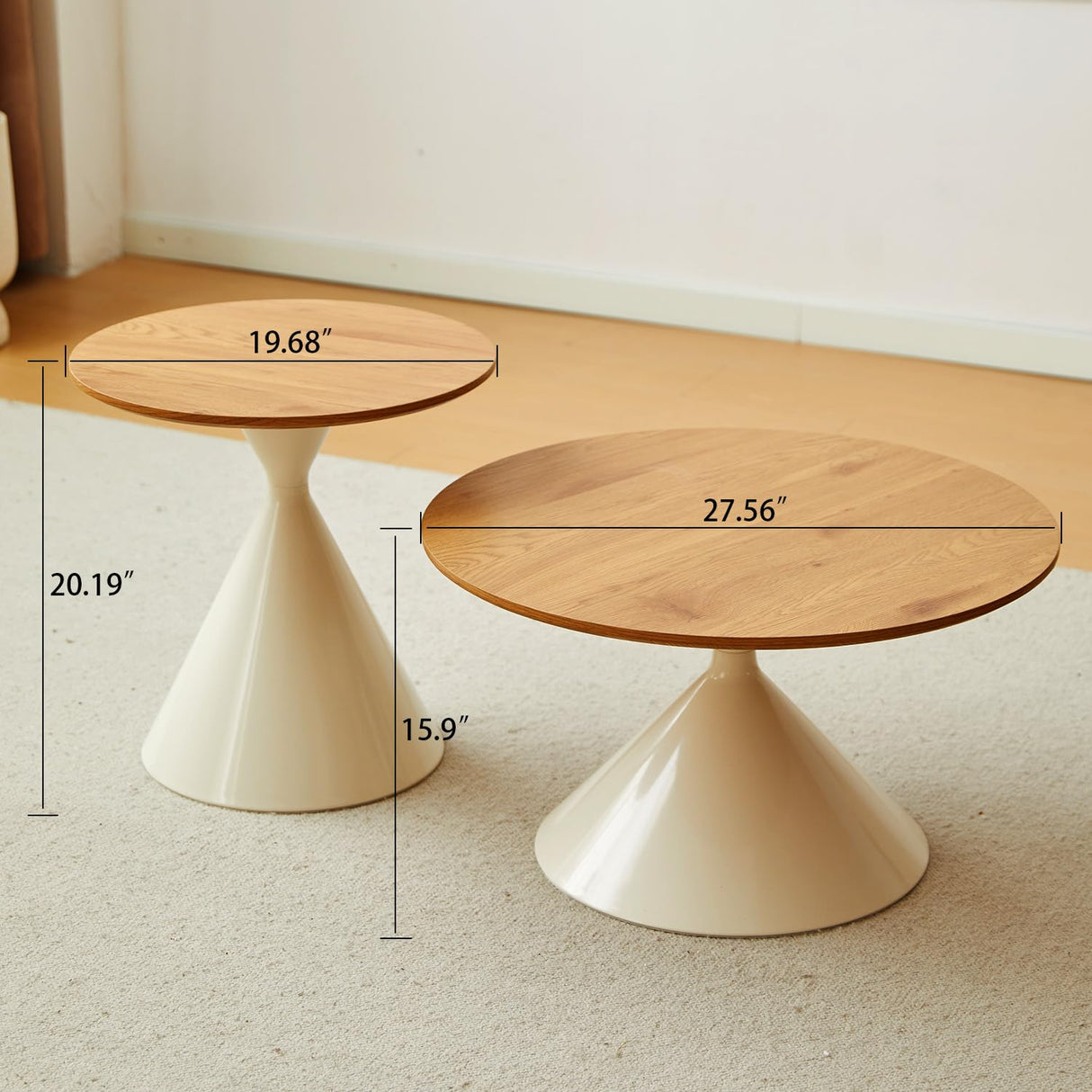 ZYLTHORN Nesting Coffee Table Set of 2 Coffee Table Sets Wooden Coffee Table with Carbon Steel Base Round Coffee Tables for Living Room, Bedroom, Office ZYLTHORN